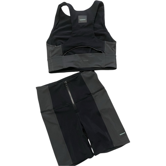 Lululemon Black Graphite Hike To Swim Biker Shorts & Sports Bra Set Size 2 - Picture 2 of 5